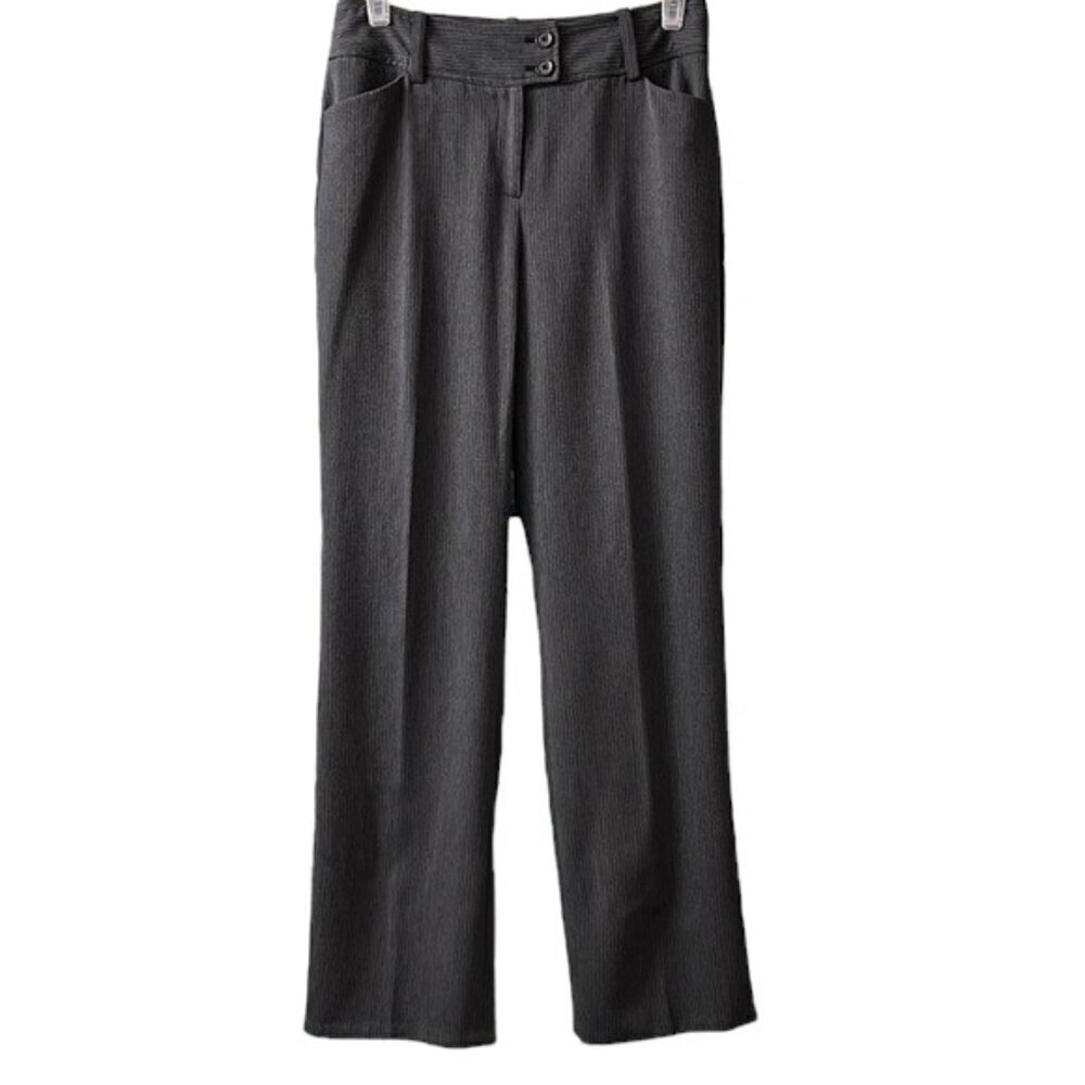 apostrophe Vanessa Women's Gray & Black Pinstripe Knit Trousers Sz 8 Long Length